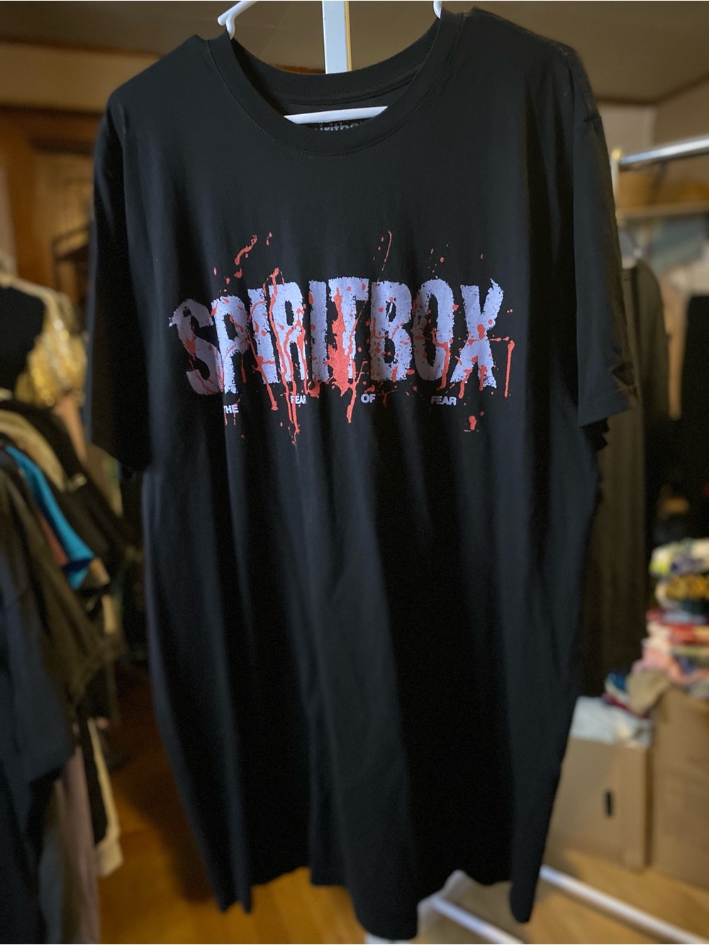 Spiritbox Black Short Sleeve Tee with Red Blood Splatter Graphic